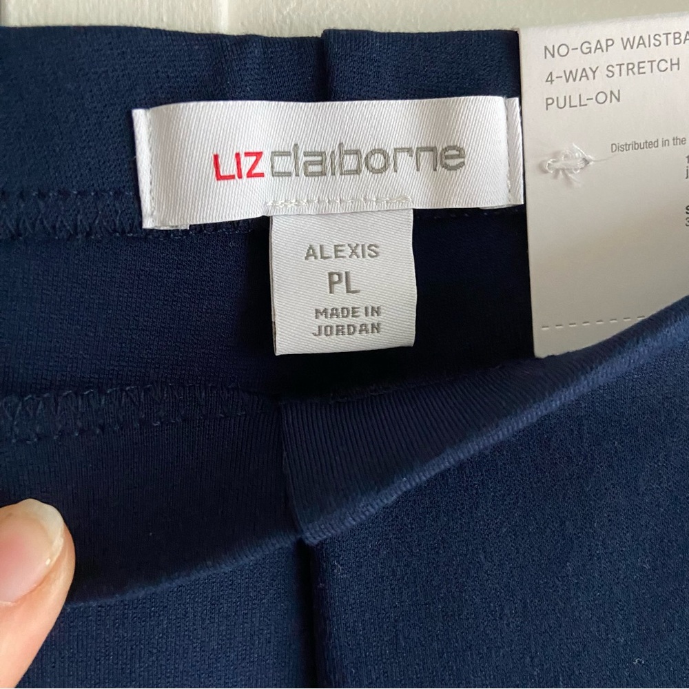 NWT Liz Claiborne Navy Blue Alexis Straight Leg Ponte Pants, PL - Picture 2 of 6
